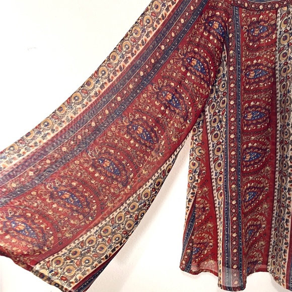 Sheer Paisley Boho Blouse with Bell Sleeves - Picture 4 of 9